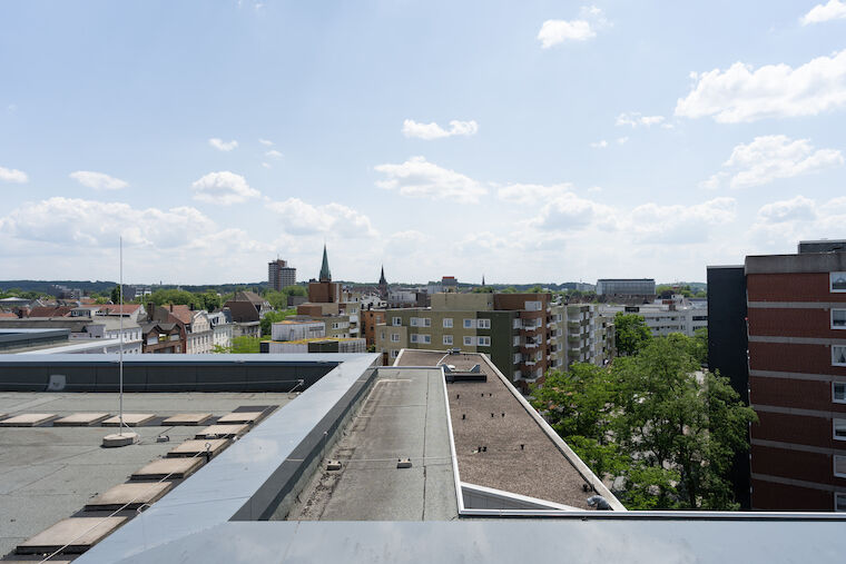 Über den Dächern in Herne: die Neuen Höfe befinden sich am zentralen Robert-Brauner-Platz, der als urbanes Zentrum und Mittelpunkt des Einzelhandels in Herne gilt. Foto: Sebastian Becker