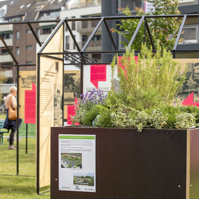 Die Ausstellung „Einfach Grün. Greening the City“ im Herbst 2021 im Bürgerpark in Düsseldorf.