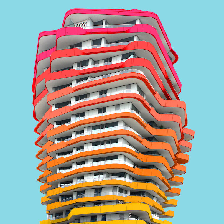 Hamburg, Marco-Polo-Tower, Behnisch Architekten aus der Serie „a colourful makeover of architecture“ von Paul Eis. Foto: Paul Eis